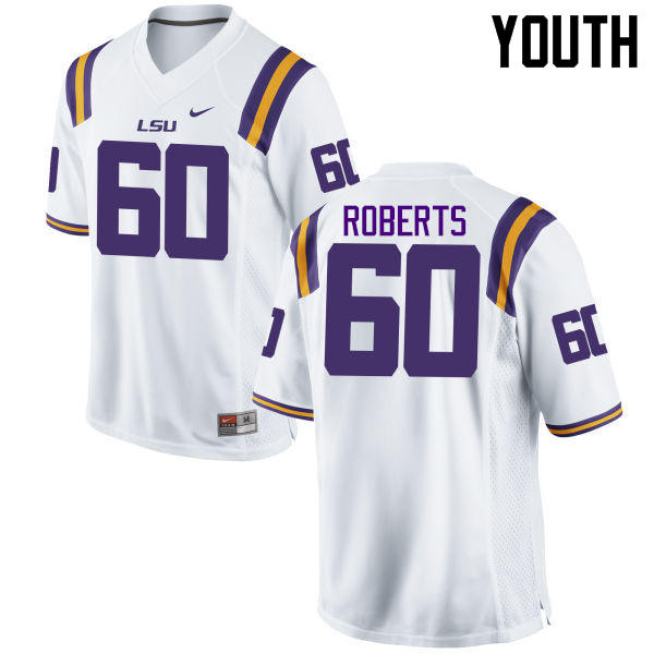 Youth LSU Tigers #60 Marcus Roberts College Football Jerseys Game-White